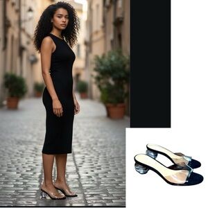 Bar III Callyp Black Fume and Transparent Heeled Slides clear ball heels